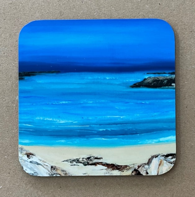 Impasto seascape on a coaster from a painting by a Scottish landscape artist.