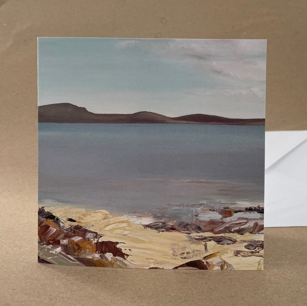 Square greeting card of a dark Hebridean sea and sky.