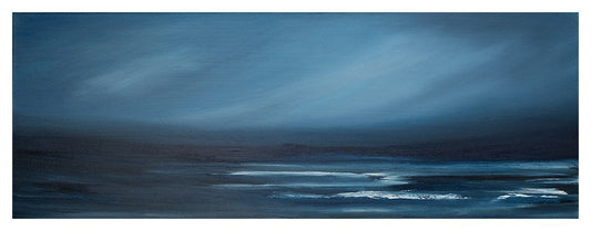 Print of a dark seascape in blues by a Scottish artist.
