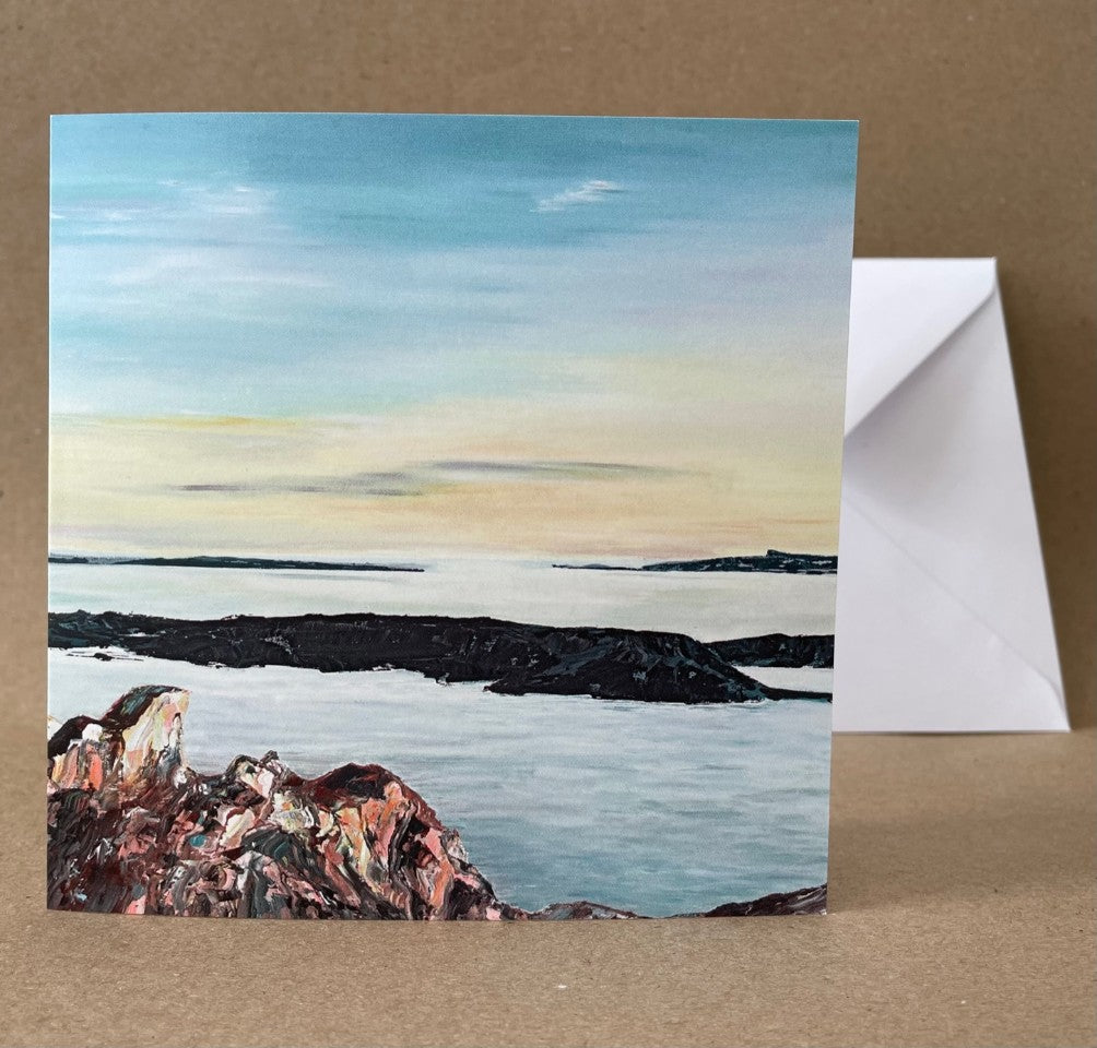 Card depicting an Arran seascape off the Scottish coast.